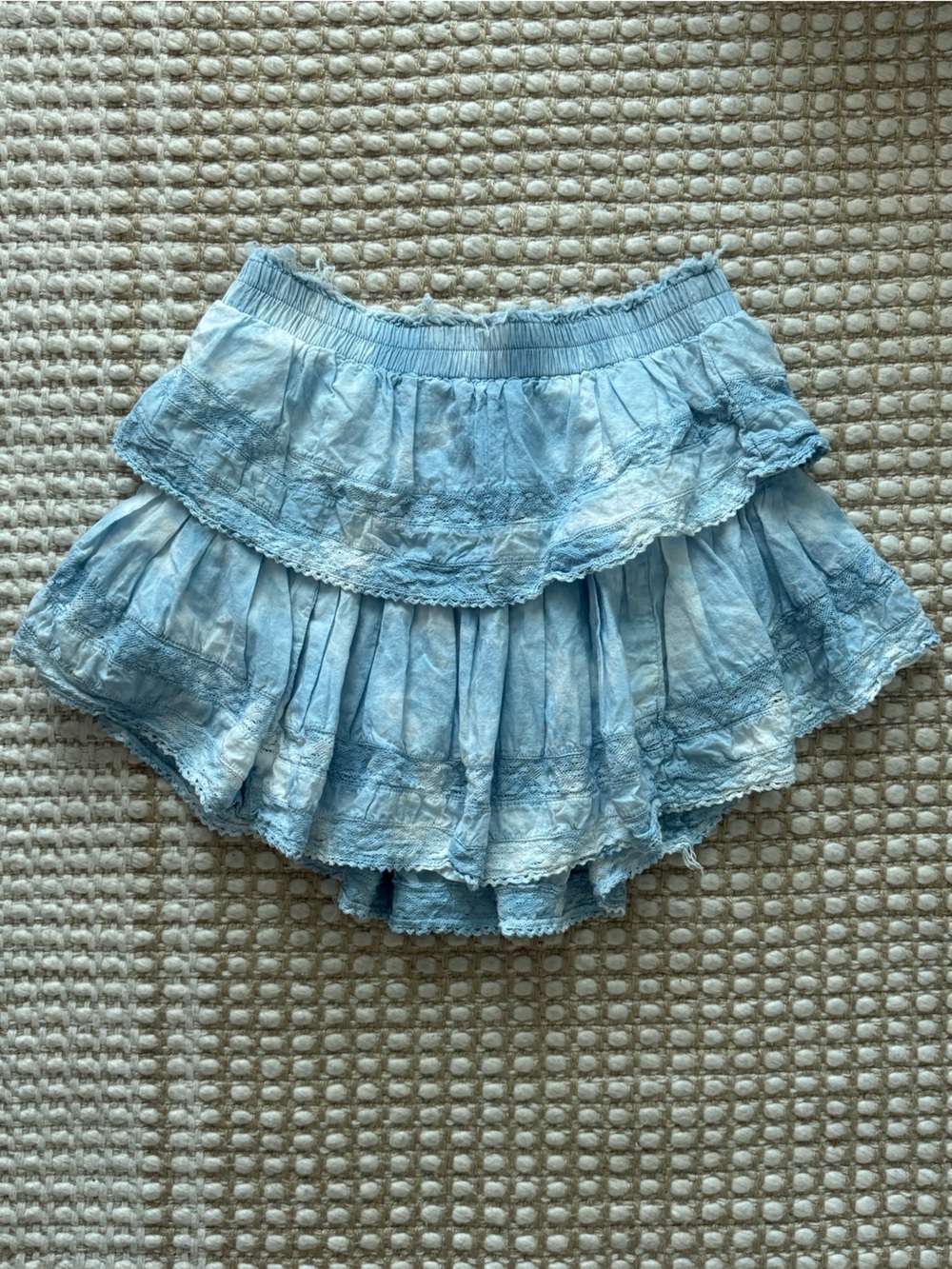 LoveShackFancy Light Blue Tiered Ruffle Mini Skirt